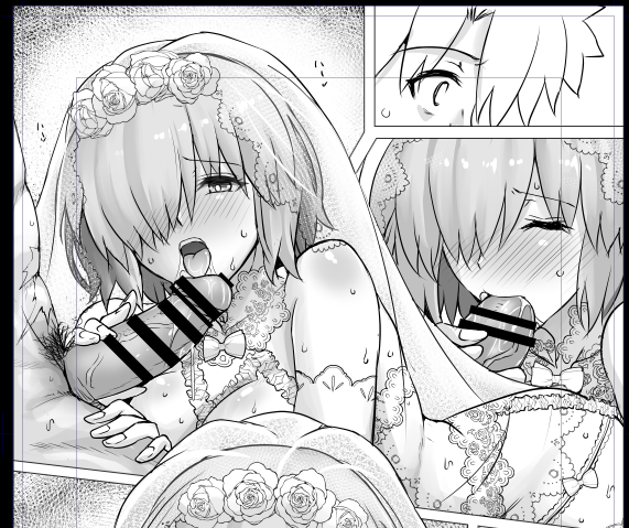 原稿なう。花嫁衣裳に身を包んで「ほかの男の妻になった」罪悪感で愛する男性のチ〇ポにぎこちなくも必死に口淫奉仕しちゃう暴走なすびちゃん。ここまるっと描きなおししてたw 