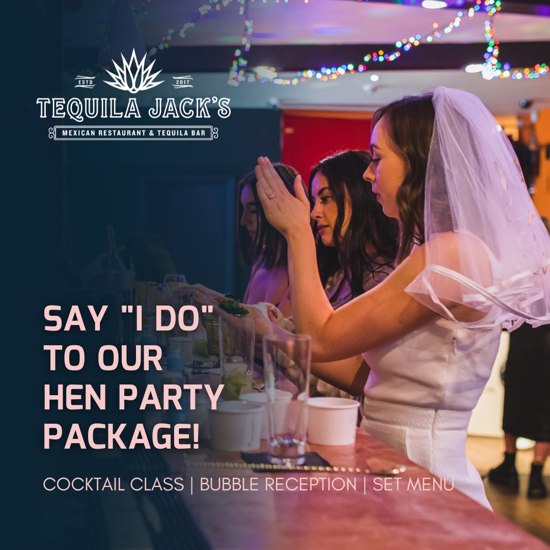 Calling all future Brides 🎉 We have just launched our all new exciting Hen Party Packages 🥂 Enjoy a bubbles reception, cocktail making and a 2 course set menu 🥰

Get in touch to find out more via info@tequilajacks.or

#henpartiescork