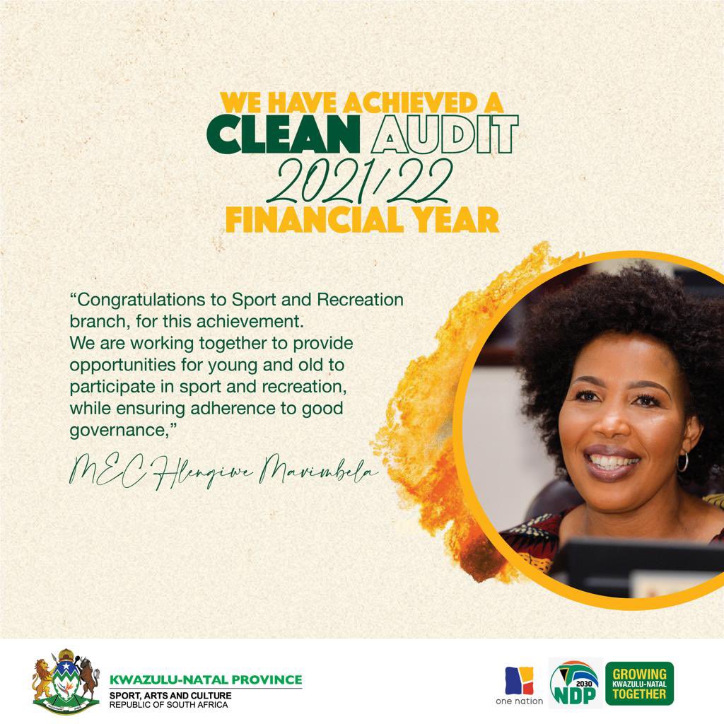 Congratulations to DSR branch for achieving clean audit for 2021/22 financial year #ActiveandwinningKZN #keepingartsalive