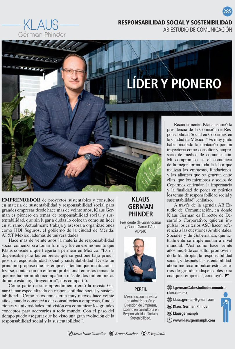 Ya salió publicada mi entrevista en la edición de #Los300 de la revista <a href="/LideresMexicano/">Líderes Mexicanos</a>.

Nuevamente, repasamos un poco mi trayectoria como #Pionero y #LíderDeOpinión de la #RSE, #ESG y #Sostenibilidad desde hace más de 21 años!

#Los300Líderes: bit.ly/3BqA7mm
