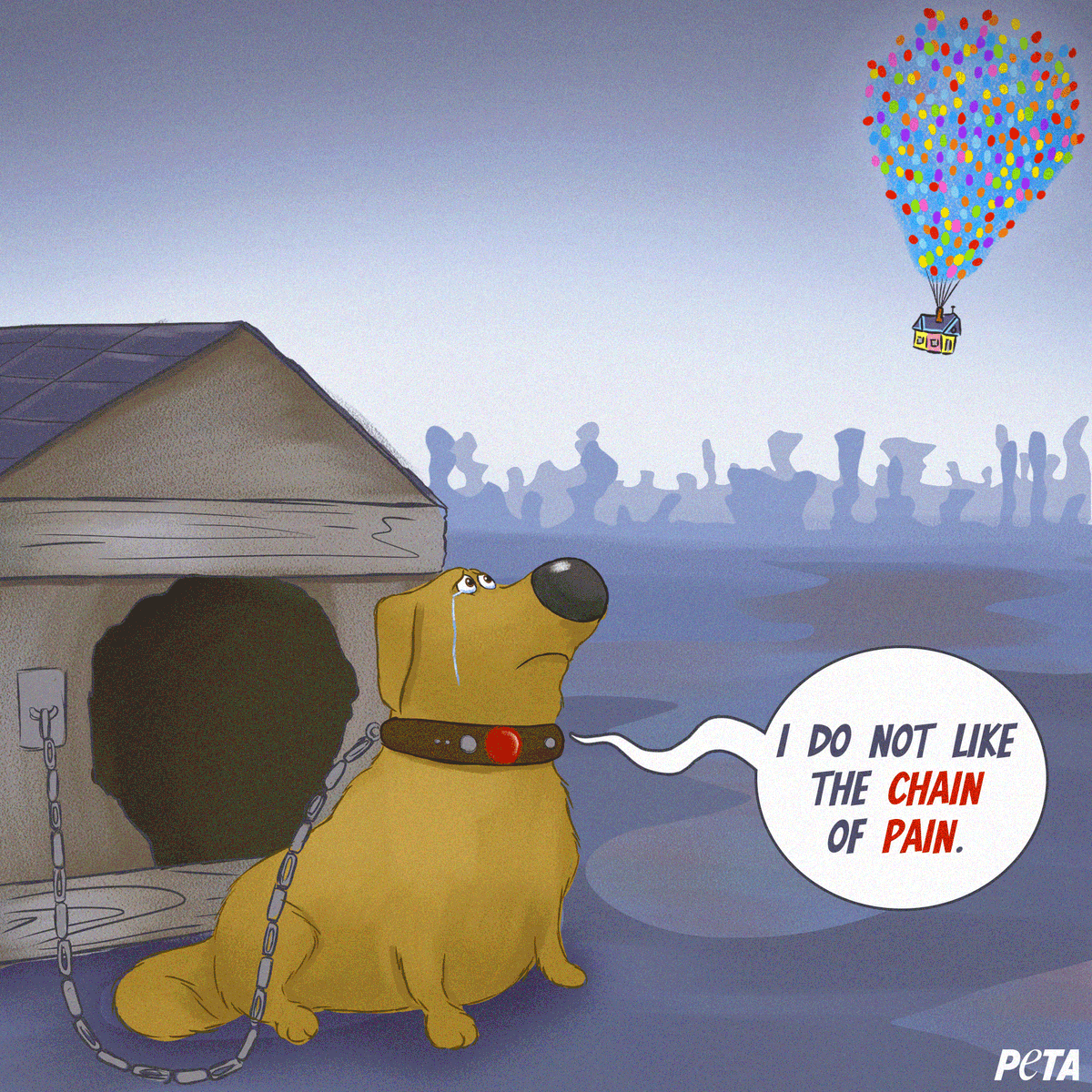 peta's tweet photo. Have you ever seen @Disney dogs look like this? 💔

Our Senior Social Artist, Tiani Hernandez, reimagined these iconic canine characters to raise awareness about dog breeders &amp; “backyard dogs” who spend their lives trapped in pens or stuck at the end of chains. https://t.co/9Go8lfTEIC