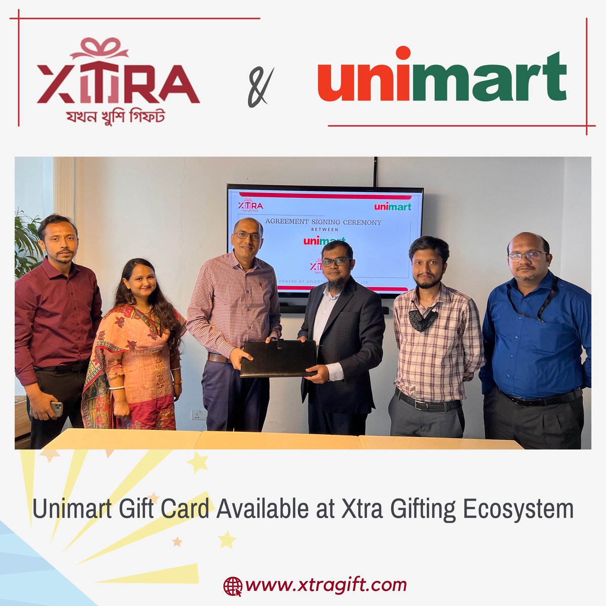 allxtradeals's tweet photo. Agreement between Unimart and Xtra on launching gift card. 

ইউনাইটেড গ্রুপ এর Unimart এবং Xtra এর মধ্যে চুক্তি স্বাক্ষরিত হলো ইউনিমার্টের কার্যালয়ে। শিগ্রই প্রিয়জন কিংবা কর্পোরেট প্রয়োজনে গিফট পাঠাতে দেশের অন্যতম প্রিমিয়াম সুপার শপ  ইউনিমার্টকে পাবেন এক্সট্রা ইকোসিস্টেমে। https://t.co/UEW2ibI8NX
