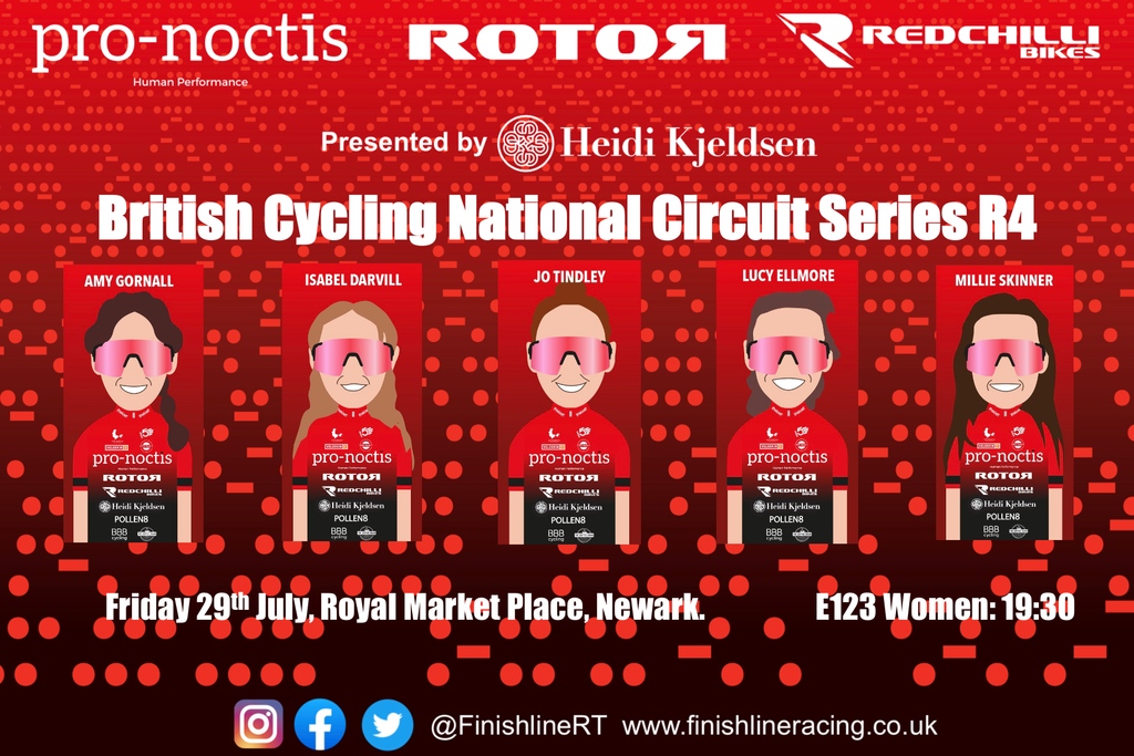 The final round of the British Cycling National Circuit Series is upon us. The race is Sponsored by our sponsors Pro-Noctis, Pursuit Line and The Coffee Chain so its pretty much a home race for us.

Our team for the event is:

Amy
Issy
Jo
Lucy
Millie