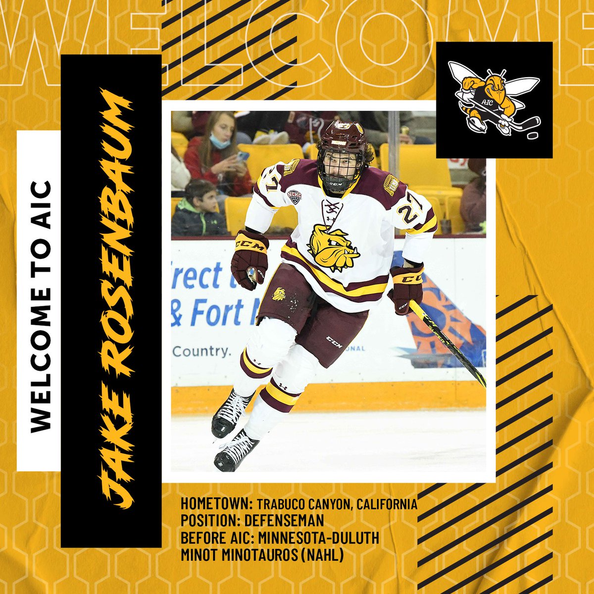 Finally, coming in the other direction, Jake Rosenbaum!

The California native brings an NCAA and two NCHC titles to Springfield alongside nearly 200 games of NAHL and NCAA experience!

#AICommitted