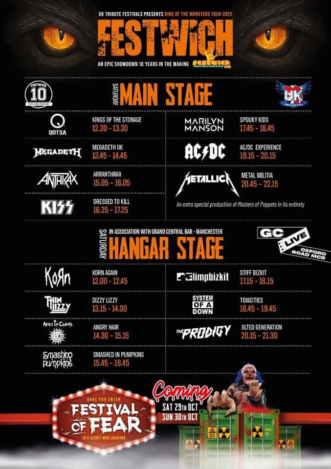 Festwich 2022. Saturdays stage times
