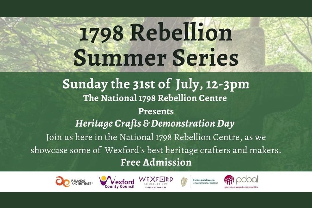 The <a href="/1798_Centre_ie/">@1798CentreEnniscorthy</a> summer series of free events continues this #bankholidayweekend #sunday at noon. #crafts #makers <a href="/pobal/">Pobal</a> <a href="/wexfordcoco/">Wexford County Council</a> <a href="/ancienteastIRL/">Ireland's Ancient East</a>