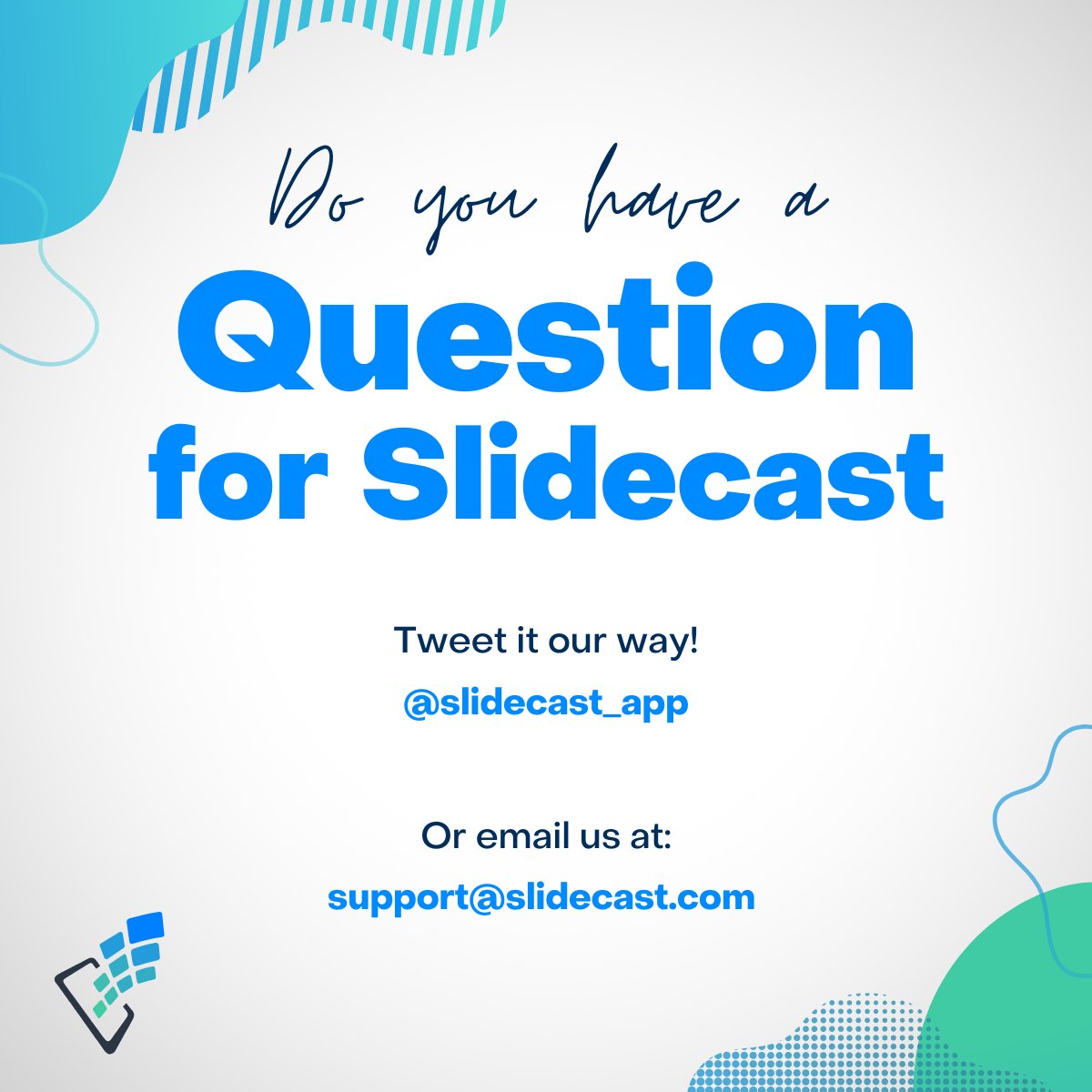 Slidecast_app's tweet image. Do you have any questions for us? Don&apos;t be shy! #slidecast