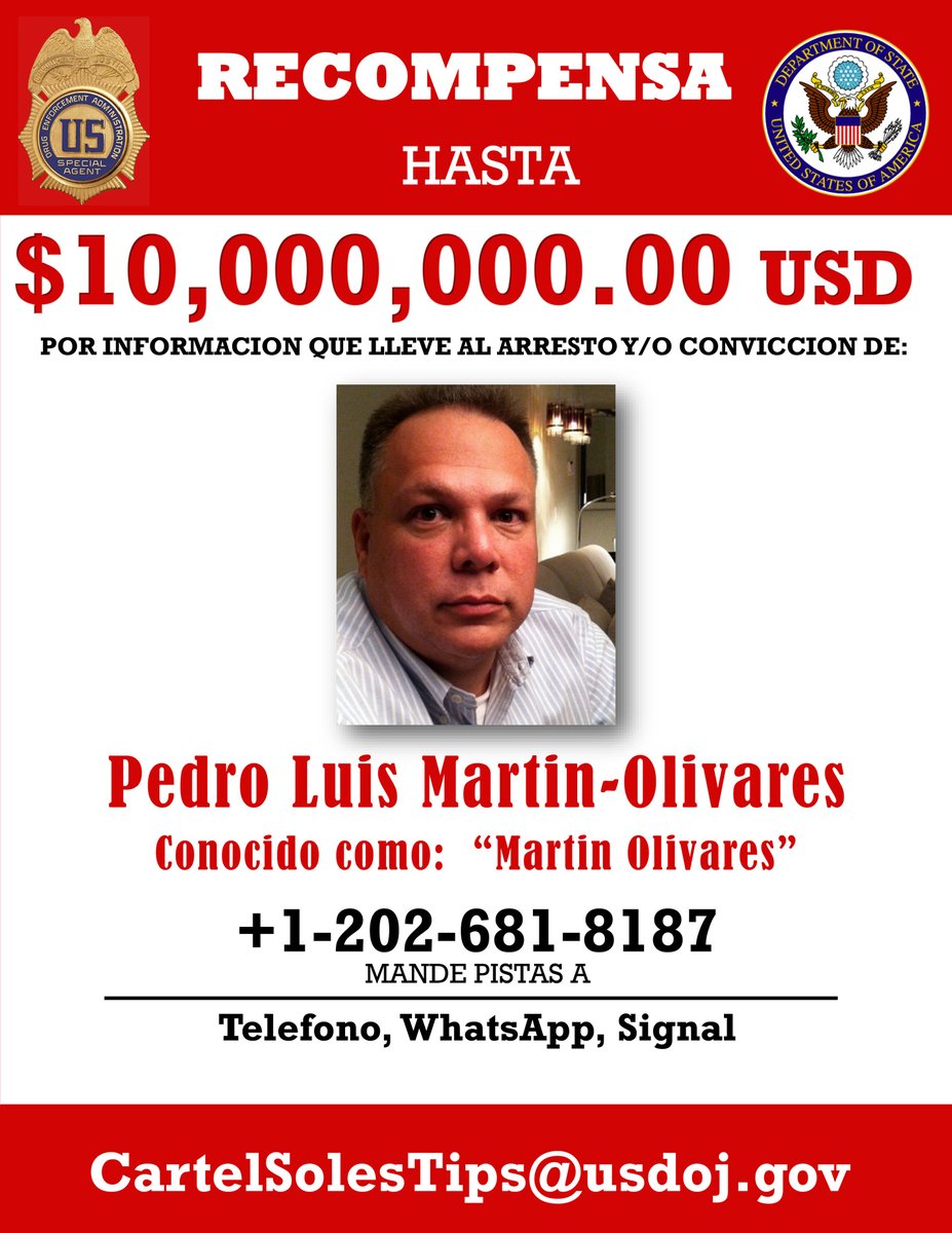 ArmandoInfo's tweet photo. Su nombre no aparece en las listas internacionales de los "más buscados". Sin embargo, Estados Unidos ofrece una recompensa de 10 millones de dólares por la detención de Pedro Luis Martín Olivares, exdirector de la DISIP 

🔍 https://t.co/NKeeS0hTUH https://t.co/qGpDUcmZv7