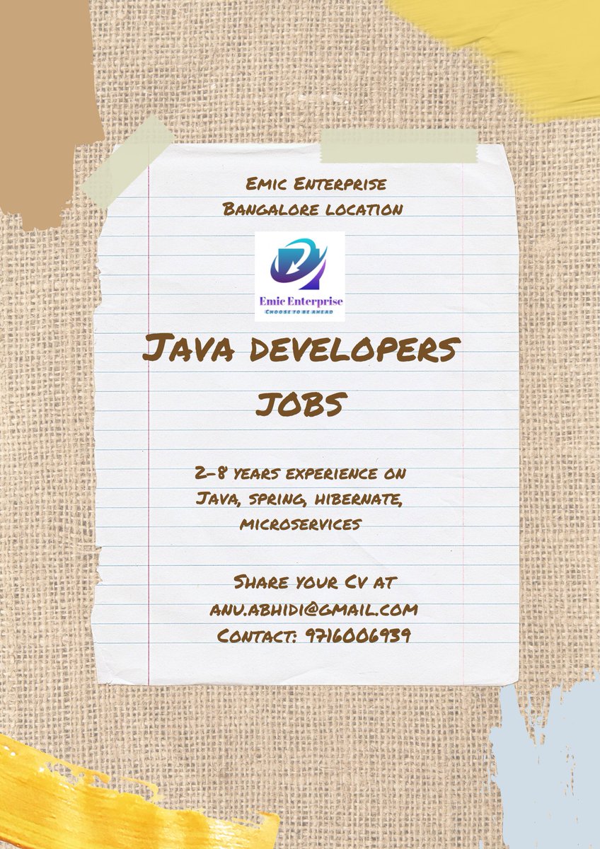 emicenterprise's tweet photo. Job opportunity for Java developer in Bangalore #jobpost #jobpostings #jobposts #jobposition #jobs #jobs2022 #jobsearching #jobsearch #jobSeekers #hiring #hiringnow #recruitment #ITJob #itjobsearch #emicenterprise  #jobsinbangalore #bangalorejobs #jobhunt #jobhunting #Java https://t.co/xFwkaXfP6I
