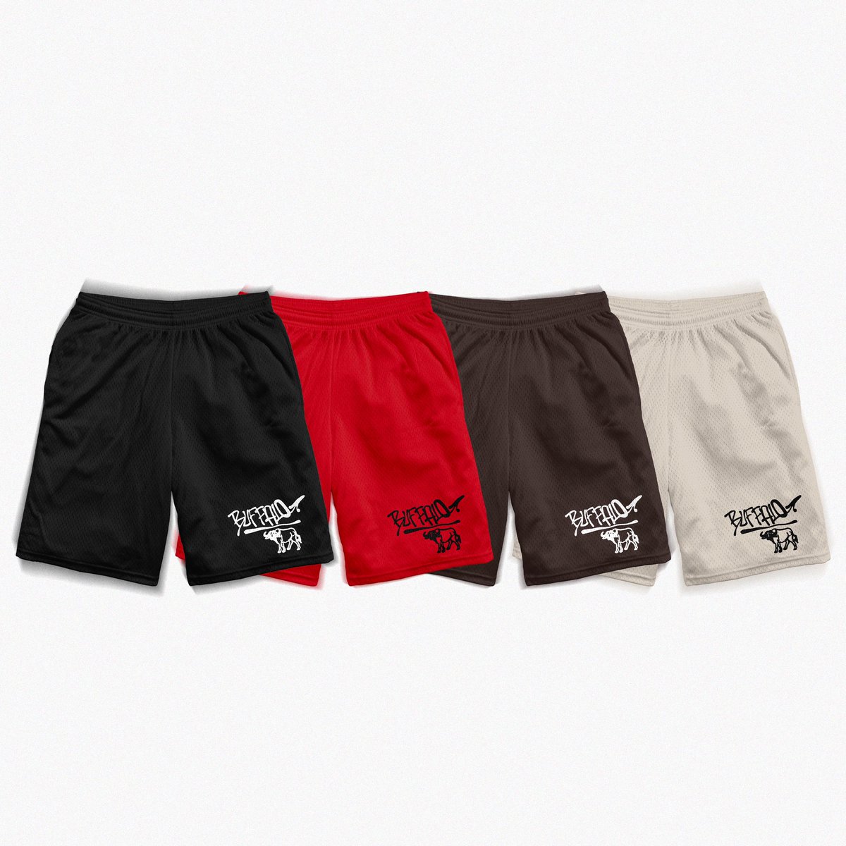 buffalo_designs's tweet photo. NEW DROP OUT NOW! 🖤
$25 “BUFFALO” mesh shorts:
⁃    7” inseam, hits above the knee
⁃Embroidered logo graphic
⁃Two side pockets
⁃Elastic waistband
⁃Internal drawstring
Available in four colors, shop now before they’re gone! 🩸 
https://t.co/KgnKBWQYNg https://t.co/3tEgvvJWHR