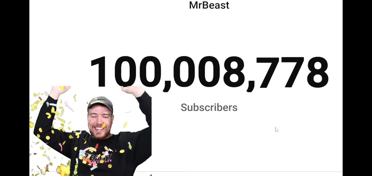 Kkpie4's tweet photo. Congrats on 100 subscribers @MrBeast 🎉🎉 https://t.co/pHFVLKJYM1