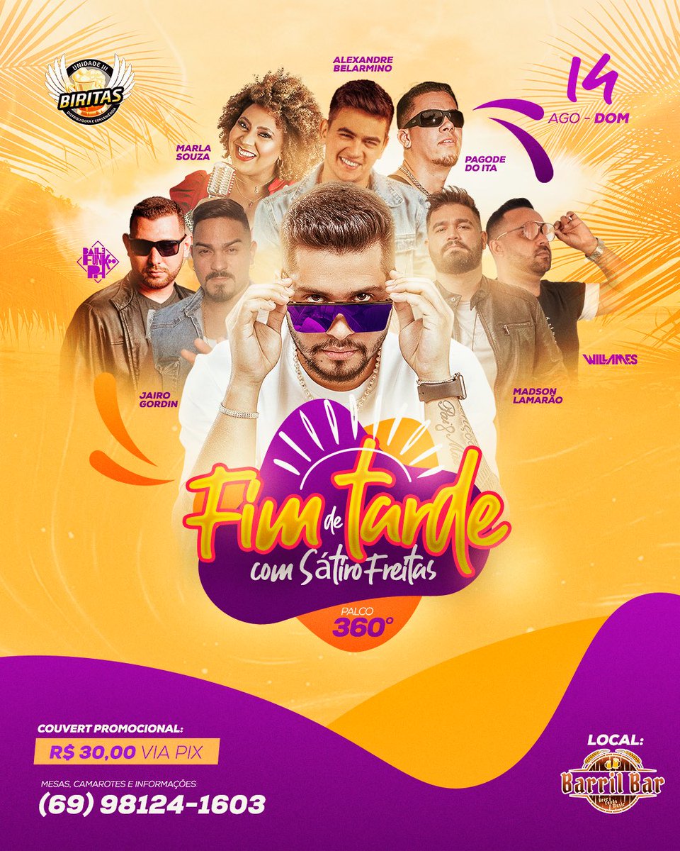 BiritasDelivery's tweet photo. SÁTIRO FREITAS está de volta à Porto Velho e vai fazer sua primeira apresentação em um  MEGA EVENTO organizado pelo Biritas no Barril Bar.

Você pediu um rolê diferenciado? Então tome!

Se prepare e garante já, porque esse Fim de Tarde vai render.🔥🌞😎

#fimdetarde #biritas https://t.co/UHhK9TSDw5
