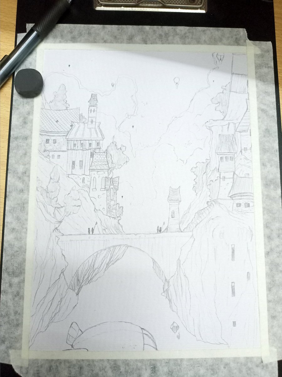 I made a sketch~
Planning on painting it with watercolours

#art #ArtistOnTwitter #Artworks #animeartist #beautiful #cliff  #fantasy #fantasyart #nature #landscape #practice #pencil #practiceart  #pencilsketch #roughsketch #sketch #sky #clouds #vintage  #detail #artmoots #arttwt