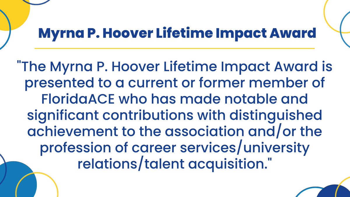 On behalf of the Florida Association of Colleges and Employers, we’re excited to announce our organization's newest award, the FloridaACE Lifetime Impact Award, which will be named the “Myrna P. Hoover Lifetime Impact Award” after Myrna Hoover, Director of the <a href="/FSUCareerCenter/">FSU Career Center</a>!