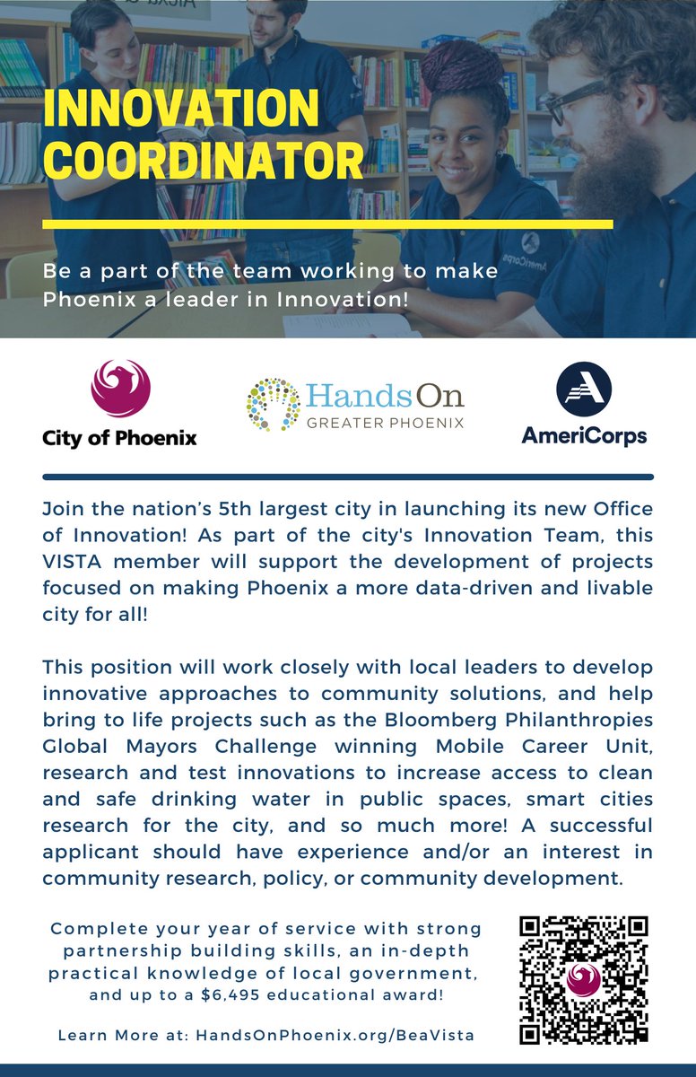 Thanks Blain @HandsOnPHX for asking great questions about the #Innovation @AmeriCorpsVISTA opportunity @CityofPhoenixAZ WATCH: youtube.com/watch?v=L97uc0… @BloombergAssoc @publicinno @WhatWorksCities #innovation #data #public #engagement