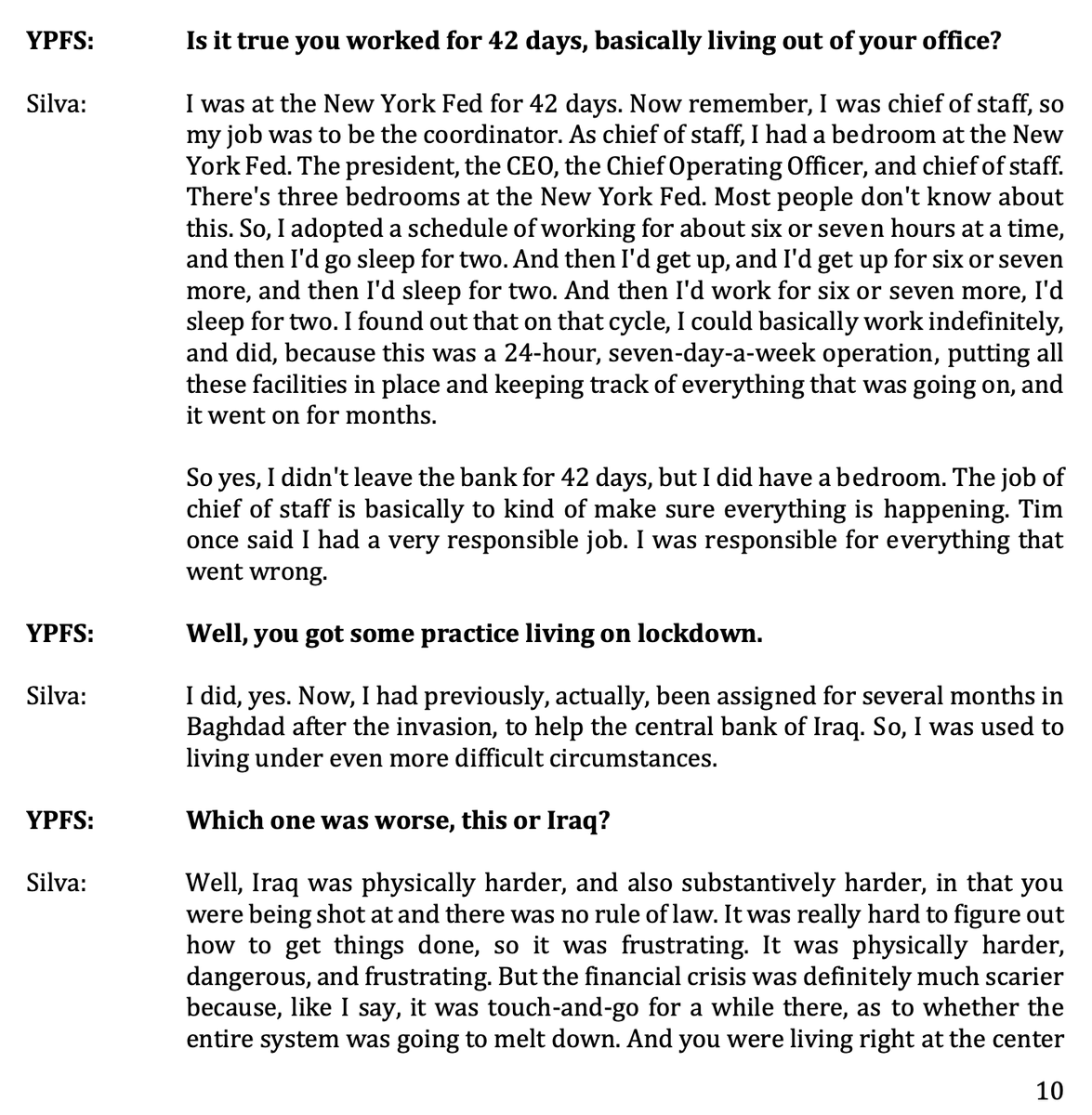 KalebNygaard's tweet photo. This anecdote from Geithner's chief of staff is just wild 😂 poor guy didn't leave the building for 42 days and said it was scarier than his time in Iraq😳 

Crazy amount of free material in the latest issue of @YPFSatYale Journal of Financial Crises 🔥
https://t.co/4b9IgFA2Df https://t.co/jgInAlLta7