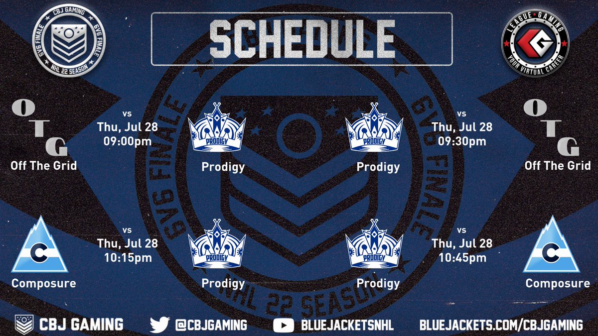 Final night of the regular season in the <a href="/CBJgaming/">CBJ Gaming</a> 6v6 finale.

⏰ 9pm EST 
🆚 Off The Grid &amp; <a href="/ComposureNHL/">wet</a>