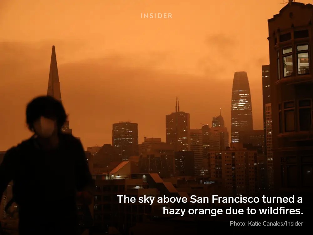 Photo shows the hazy orange sky above San Francisco due to wildfires.