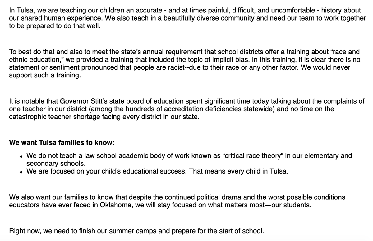 DGoforth918's tweet photo. Responses by Tulsa Public Schools and Mustang Public Schools to today's punishment by the state school board. https://t.co/91X3EqaTUD
