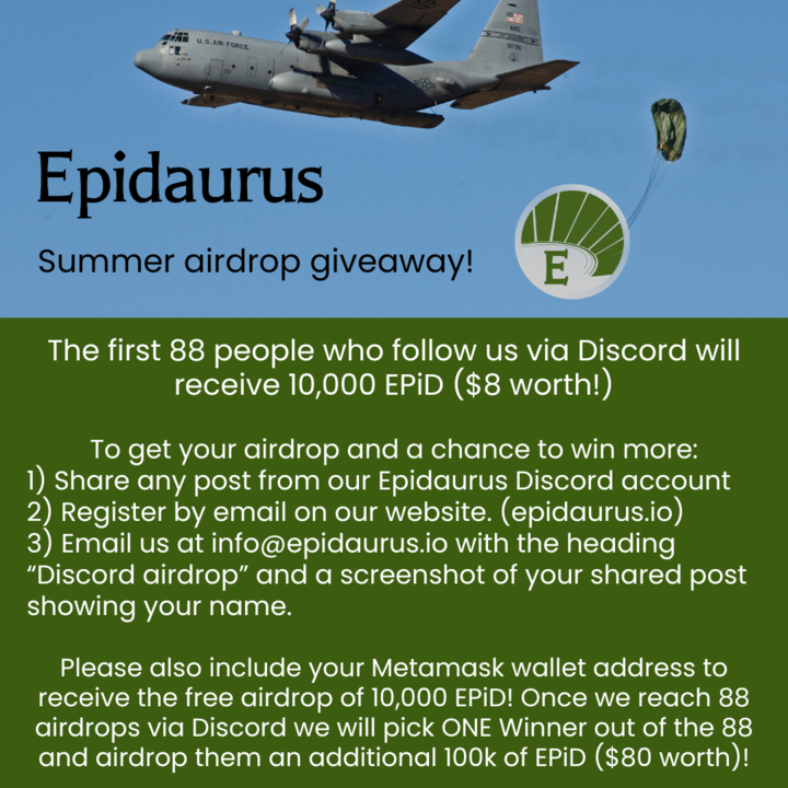 1st 🎁 $8 airdrop giveaway (free)

 for 88 people .
🏆Please follow instructions , once we reach 88 people and we will pick one and airdrop them again an additional $80 of EPiD free.

<a href="/Epidaurus_io/">AgroReGenerations.io</a>

 discord.gg/VwfpwNF9sV

#airdrop #Epidaurus_io #EPiD #giveaway #AirdropCrypto