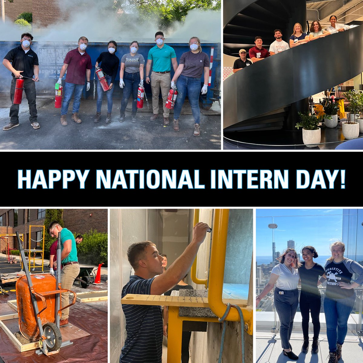 ECIbuild's tweet image. Happy #NationalInternDay! We’re so proud of this year’s incredible #internclass—they dove into major hands-on construction projects, and balanced schedules packed with weekly jobsite visits, volunteer events, trade contractor shop tours, and #teambuilding events.