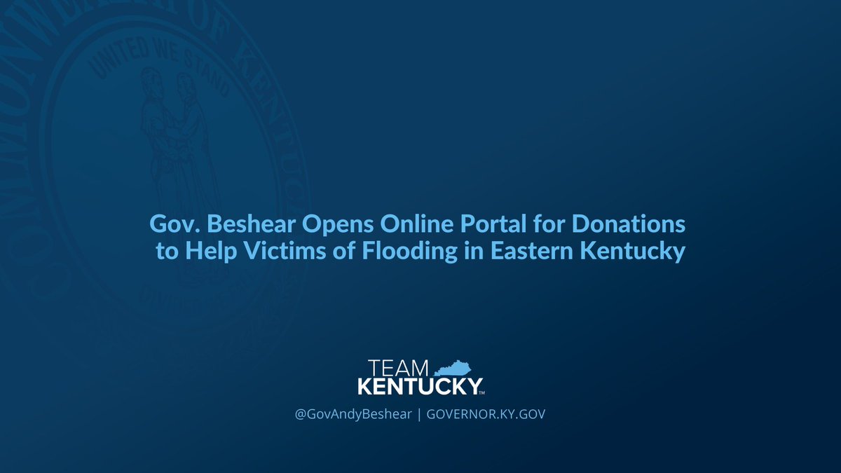 Today, Gov. Andy Beshear opened an online portal for donations to flood victims at TeamEKYFloodReliefFund.ky.gov. The website will allow Kentuckians once again to help their neighbors in a time of desperate need.

Read more: go.usa.gov/xSPjn