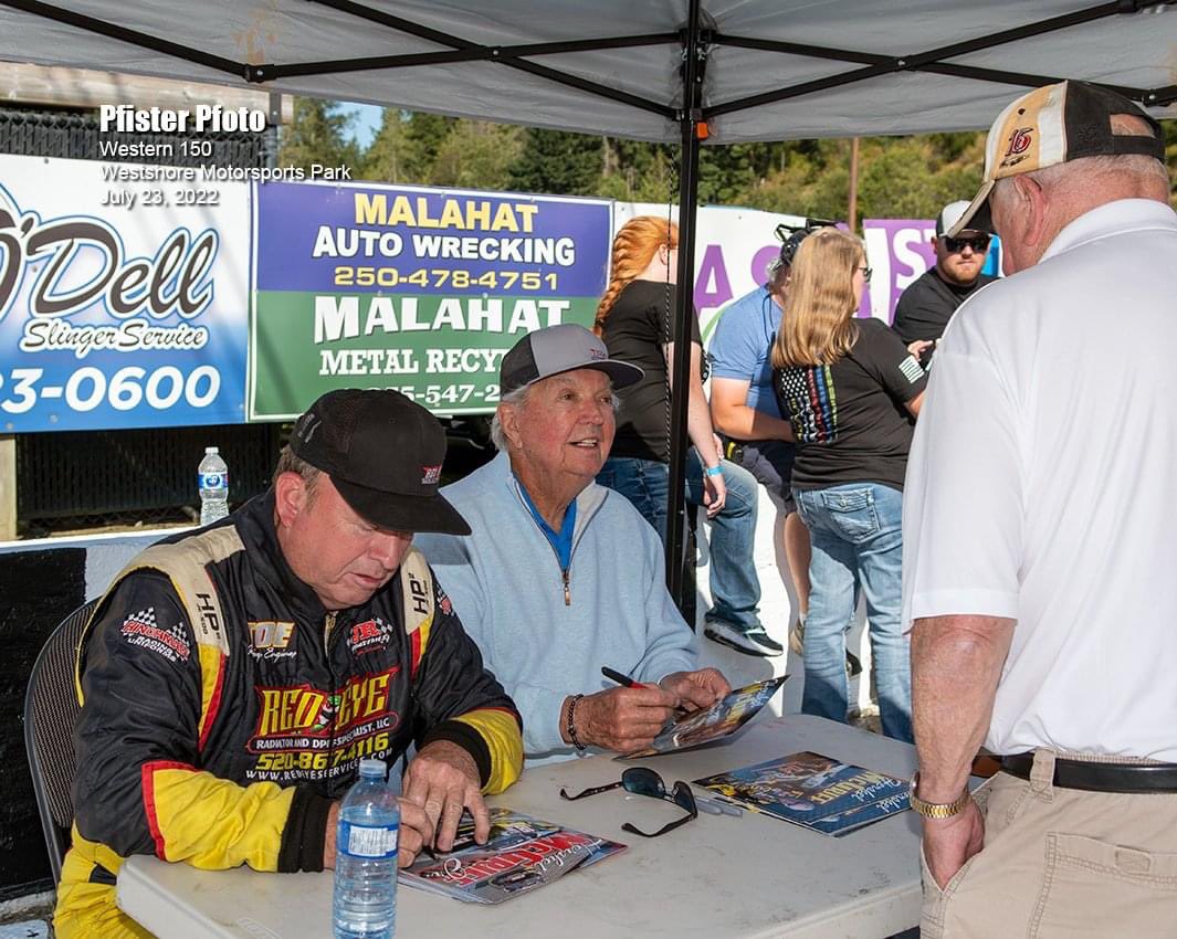BrandoCarlson14's tweet photo. @nascar @NASCARHall @DaleJr  How about a shoutout to future HOFer Hershal Mcgriff ! In his mid 90s rode in the Hauler from Tucson to Victoria BC to race with his Son in Western 150 !  Hershal stood for a hour and signed autographs and met with his fans of all ages. #racer https://t.co/l6mIU7FCs3