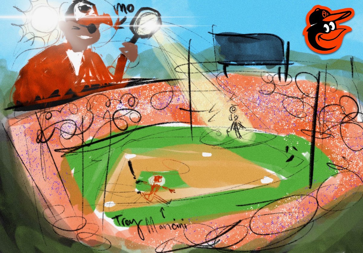 afkostka's tweet photo. Check out this cartoon sent from a reader. The art by Noah Fontana, and the concept by Gregg Strouse. 

An “unusual play,” as Brandon Hyde called it, turns into an unforgettable moment for Trey Mancini on Mo Gaba Day. https://t.co/ju8evmCWNs