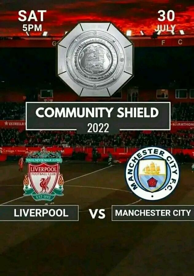 The 2022 FA Community Shield will be the 100th FA Community Shield, an annual Football match played between the Winners of the Previous Season's Premier League and the Winners of the Previous Season's FA CUP. Invariably I mean the Club that won the Premier League (Manchester City