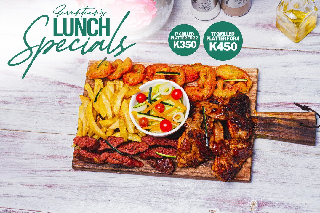 SeventeenZm's tweet photo. When the going gets tough, the tough eat these delicious 17 grilled platters๐at only k350 for two & k450 for four at tomorrowโs lunch specials
@SeventeenZm in Avondale
#ComeLive,Love&Eat https://t.co/97tlCepm1h