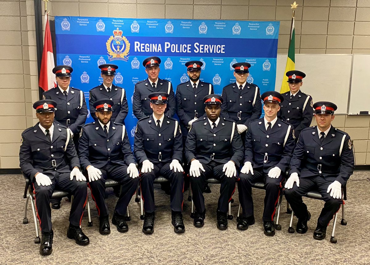 Congratulations to the newest members sworn in today as members of <a href="/reginapolice/">Regina Police</a>. These recruits will start training in the next week and will be serving our community by the end of 2022!! #proudchief #leaders #recruits #wearehiring