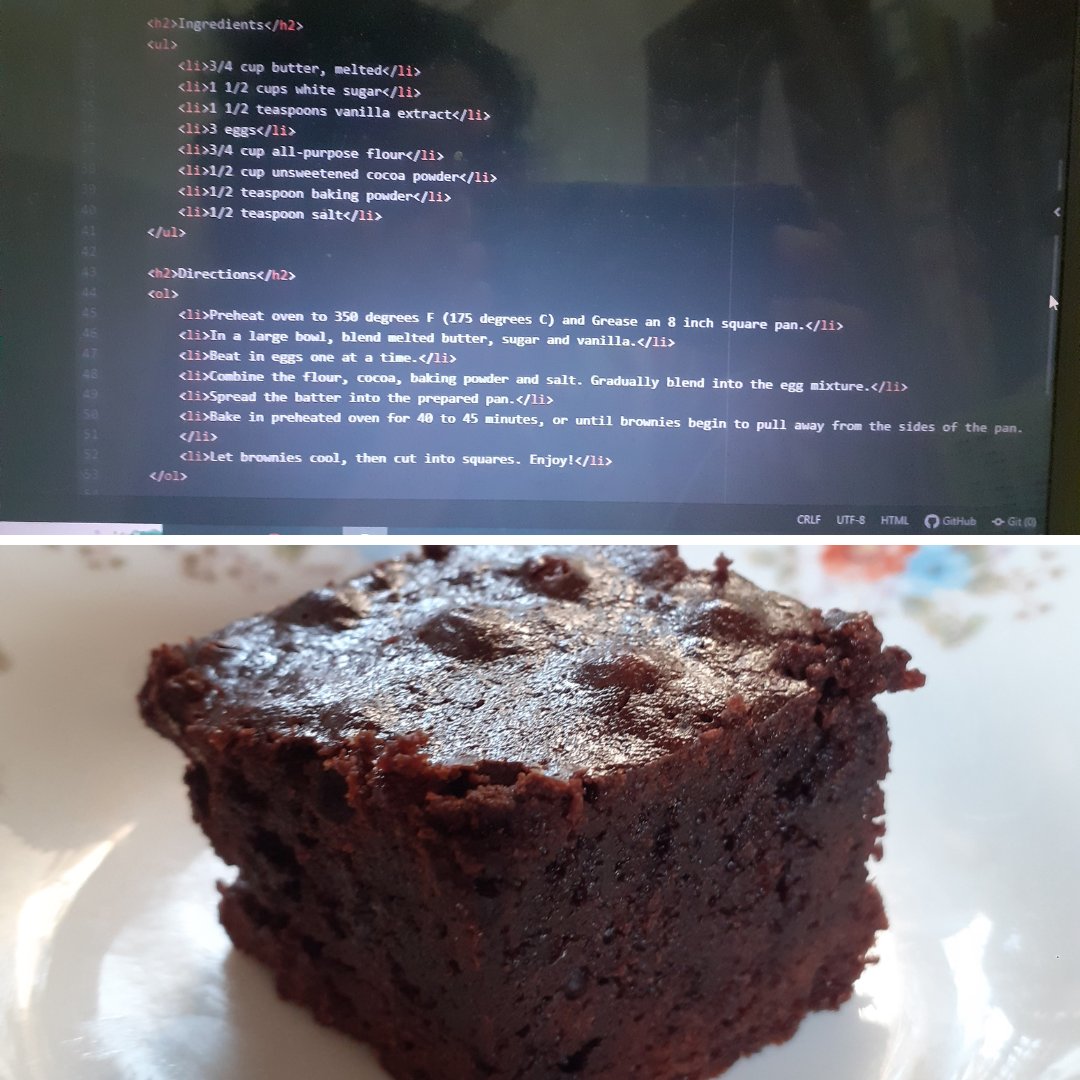 marzcoding's tweet image. Made deep dish brownies from class02 of #100Devs 👩💻, both the recipe web and the cake.. now to homework 💪
#100DaysOfCode
#learntocode