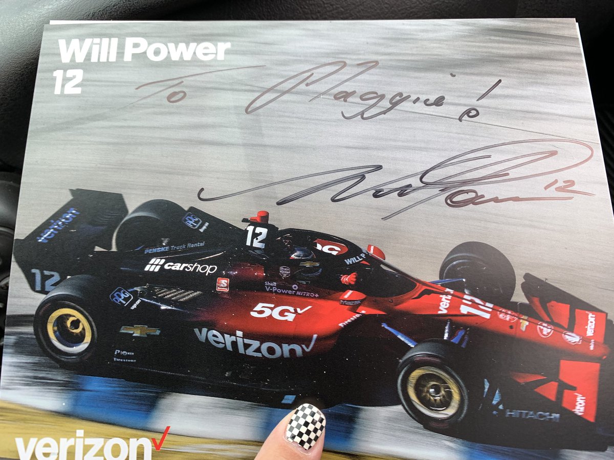 MaggieKuhn75's tweet photo. @12WillPower Thanks for remembering my name. ♥️Good luck 🍀 this weekend chasing 67 and 42. #SuperPowerFan #willpower #12WP #IMS #gianthead #indycar Thank you @Verizon https://t.co/G8xdzEL6zt