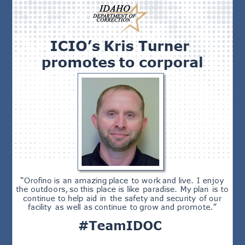 IDOCalert's tweet photo. Congratulations to Kris Turner who has been promoted to the rank of corporal at Idaho Correctional Institution-Orofino. Kris began working at ICIO in November 2021. He came to the Idaho Department of Correction from the Washington Department of Corrections.
#TeamIDOC https://t.co/DObXEOxoW6