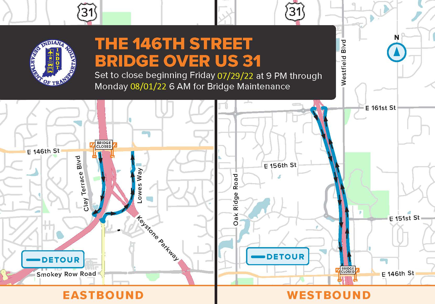 146th St. over US 31 detour map