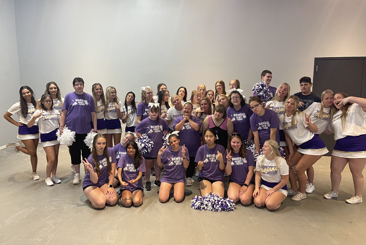 TBHSCHEER's tweet photo. This week, our Trojan cheerleaders had the opportunity to work with the Special Olympics - Missouri’s Spirit Squad! Thank you, @SOMissouri for having us!💜 #TBHSCHEERxSOMO https://t.co/qJNzvMzZQh
