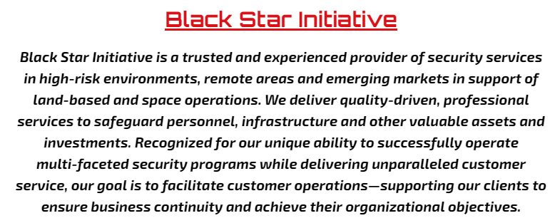 If you have any questions regarding the services that the Black Star Initiative provides, please contact us on Spectrum. 

#StarCitizen #BSI_SC #TheWayForward