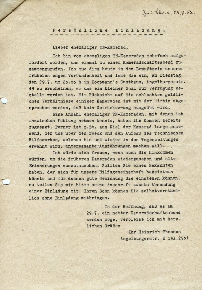 Happy Birthday THW OV Flensburg!
 
Vor 70 Jahren lud unser erster OB H. Thomsen, ehemalige TN Helfer zu einem Kameradschaftsabend in ein kleines Gasthaus in der Stadt ein. Wünschen wir unserem OV, dass er auch weiterhin ein  Leuchtturm für das Ehrenamt in Flensburg bleiben wird.