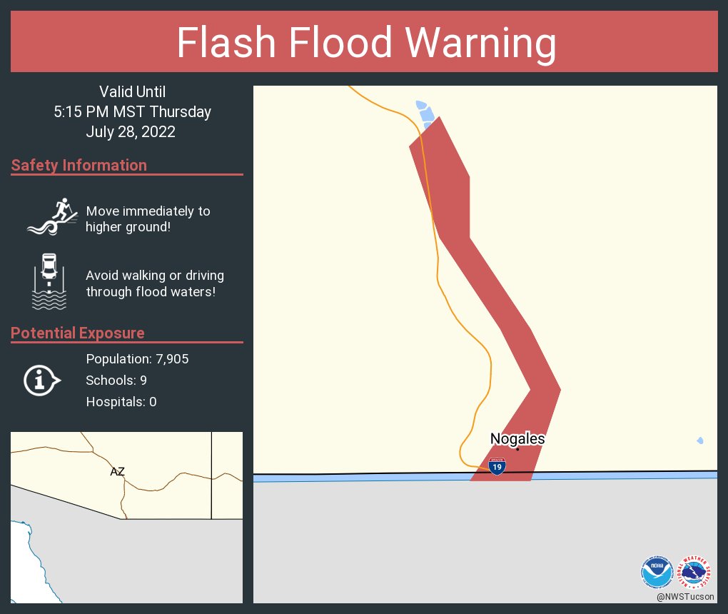 NWSTucson's tweet image. Flash Flood Warning including Nogales AZ until 5:15 PM MST