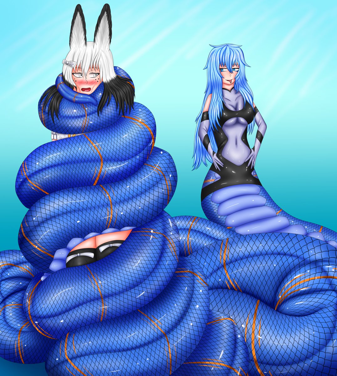 Viximalu's tweet photo. Nemiza found a cute sea bunny during a small journey, so decided give some coils around Angelica~

Well it's seems someone will spend a few hours in comfy coils

Angelica belongs to WriteWebs (DA)
Nemiza belongs to me https://t.co/pqMQwy7mhD