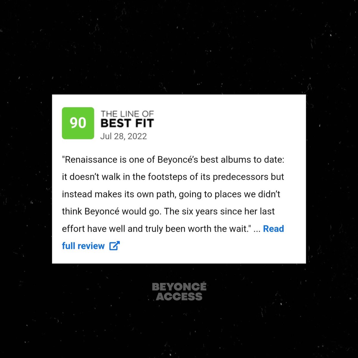 beyonceaccess's tweet image. Primeira review do Metacritic sobre o #RENAISSANCE da Beyoncé.

"Renaissance é um dos melhores álbuns de Beyoncé até hoje: não segue os passos de seus antecessores, mas faz seu próprio caminho, indo a lugares que não pensamos que Beyoncé iria. E realmente valeu a pena esperar."