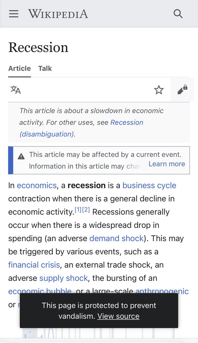 Read more about the article Wikipedia changed the definition of recession to favor the Biden regime, and the