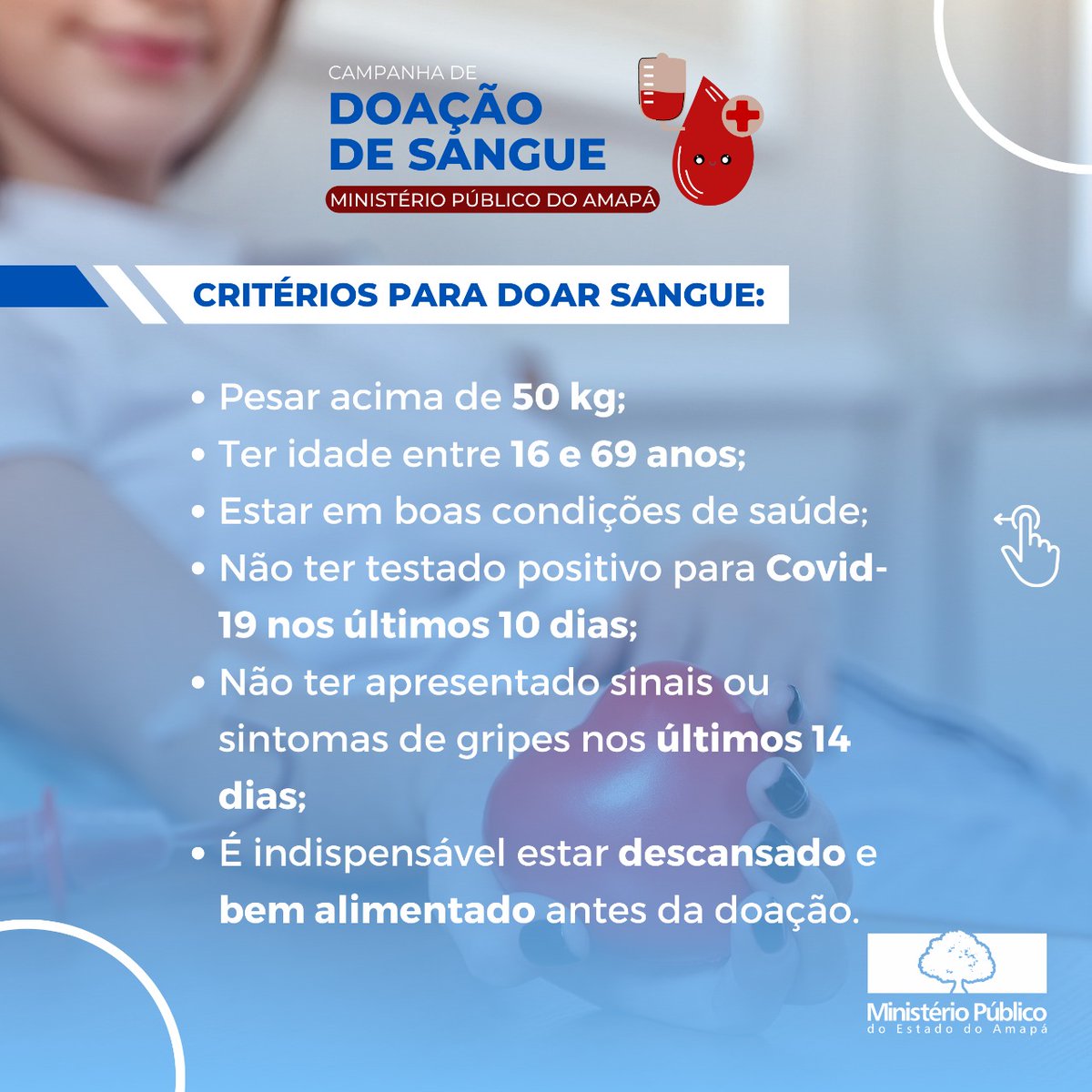 MP_AP's tweet photo. Seja um doador de sangue! 🩸
Participe desta campanha de solidariedade!
#campanhadedoaçãodesangue #doesangue #mpap https://t.co/RxOiEPFRUG