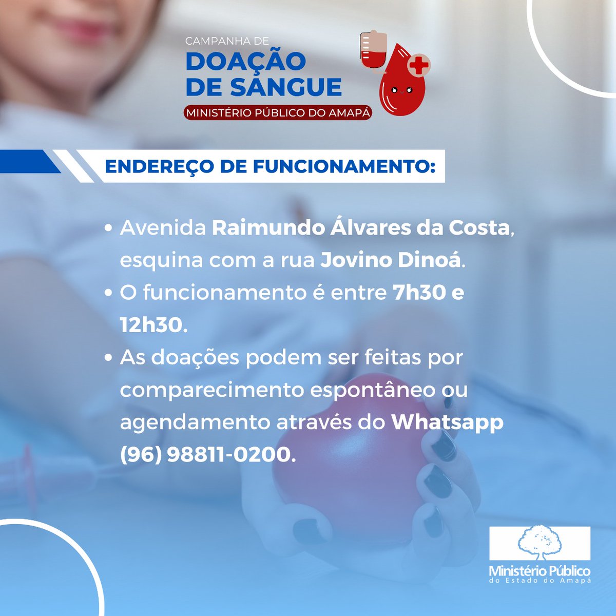 MP_AP's tweet photo. Seja um doador de sangue! 🩸
Participe desta campanha de solidariedade!
#campanhadedoaçãodesangue #doesangue #mpap https://t.co/RxOiEPFRUG