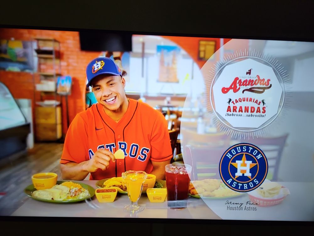 SteveinLC on X: @uniwatch In a commercial for a Houston-area restaurant,  Astros rookie shortstop Jeremy Peña is wearing a mismatched hat and jersey  combination.  / X