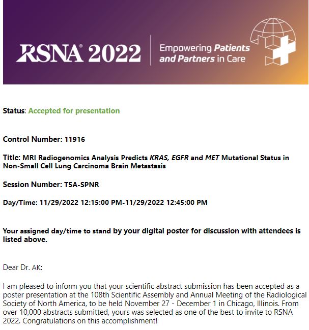 So excited to present our works at @RSNA  #RSNA22 
Incredibly grateful to have so many fantastic mentors  @rrcolen @colen_lab @PittRadiology  #radiogenomics
#Neurorad #AI