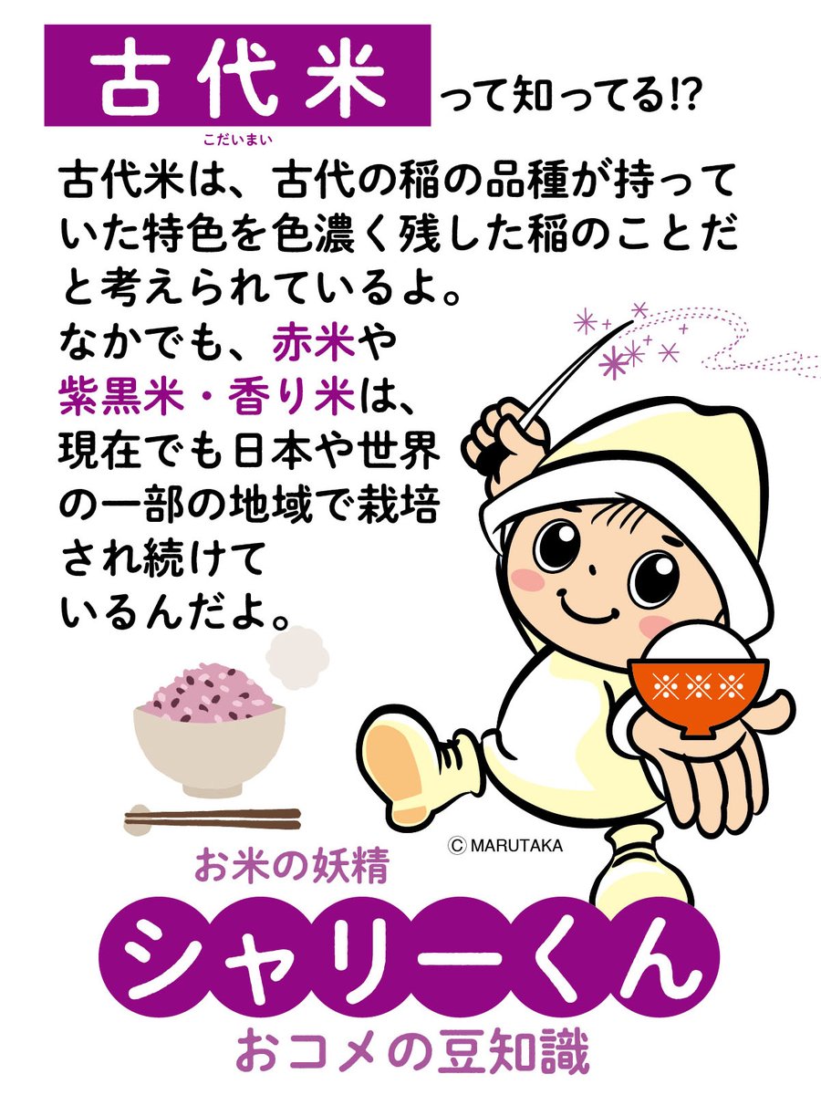 米袋のマルタカ 公式 お米の妖精シャリーくんを通じて 本ツイートでお米 について知っていただき 興味を持っていただけると幸いです それでは シャリーくん 今日の お米の豆知識 です お米 米穀類 豆知識 キャラクター