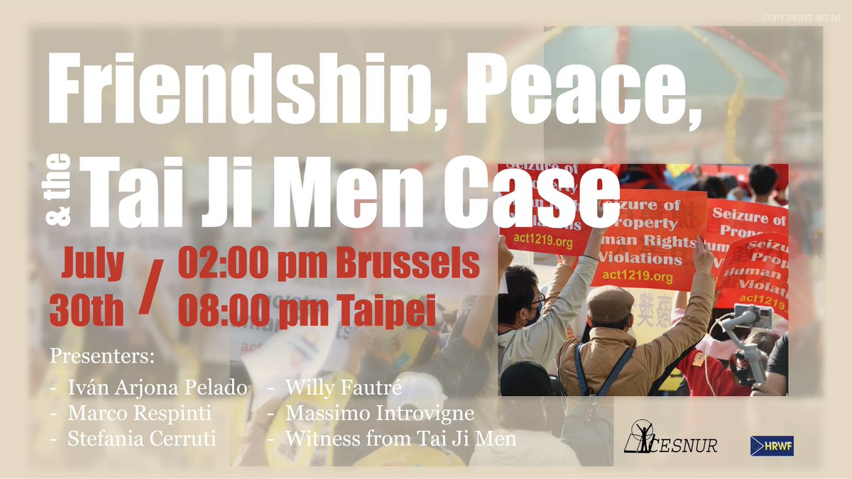 act1219_org's tweet photo. Join the event at 2pm Brussels time on July 30, 2022
▶️https://t.co/9z6xS75jrZ
@HRWFint @Introvigne @FautreWilly @MarcoRespinti @Ivan__Arjona #TaiJiMen #act1219 #friendship #FriendshipDay #peace https://t.co/GQmiQE5mhP