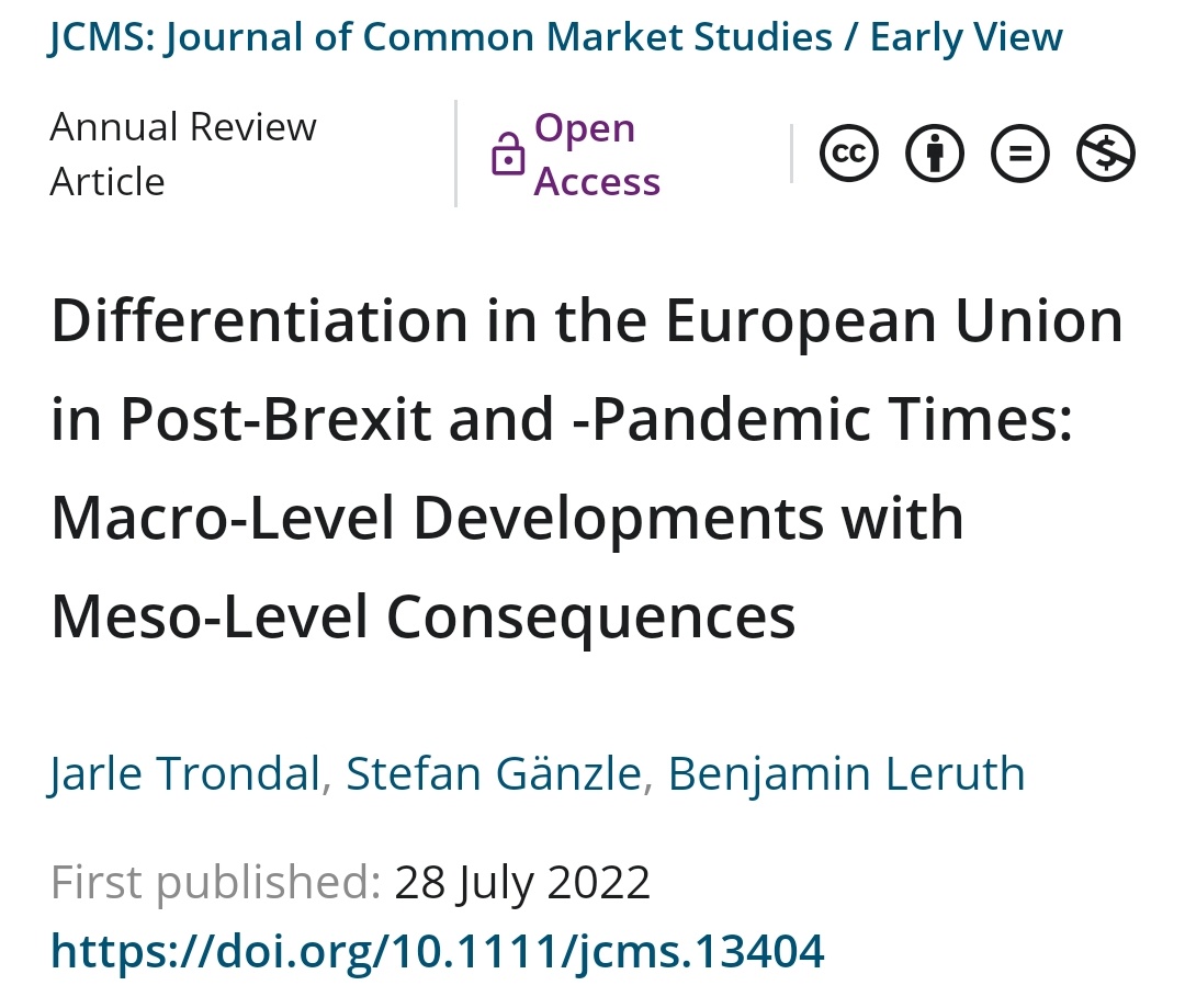 New article out 👇 In @JCMS_EU, Jarle Trondal, Stefan Gänzle and I reflect on recent developments to assess how differentiation serves as a vehicle for the long-term sustainability and institutional robustness of the EU. Open Access: doi.org/10.1111/jcms.1…