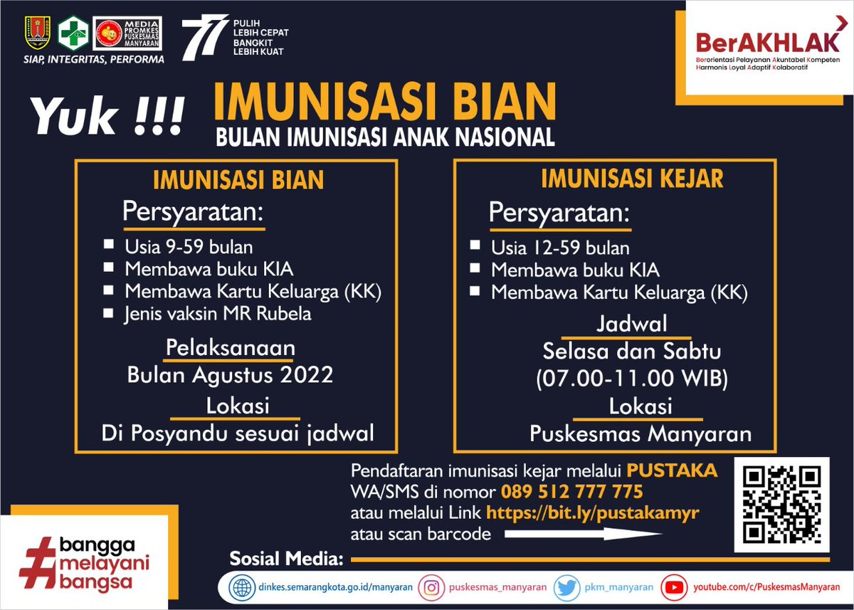 Hallo #sehaties
Yuk ingat, catat tanggalnya yaa..😉
#imunisasibian
#imunisasikejar
#bergerakbersama
#salamsehatpuskesmasmanyaran